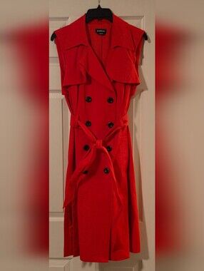 Red Double-Breasted Belted Dress